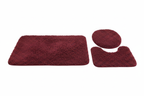 3-Piece Shaggy Bathroom Mat Set Burgundy Red
