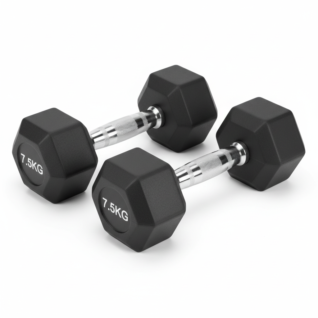 7.5kg Rubber Hex Dumbbell - White BG