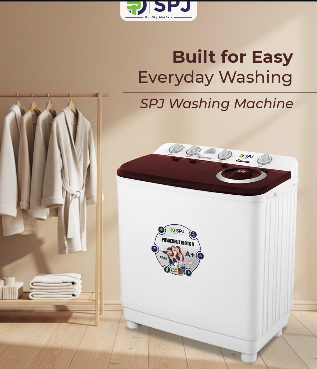 7Kg SPJ Twin Tub Washing Machine - White