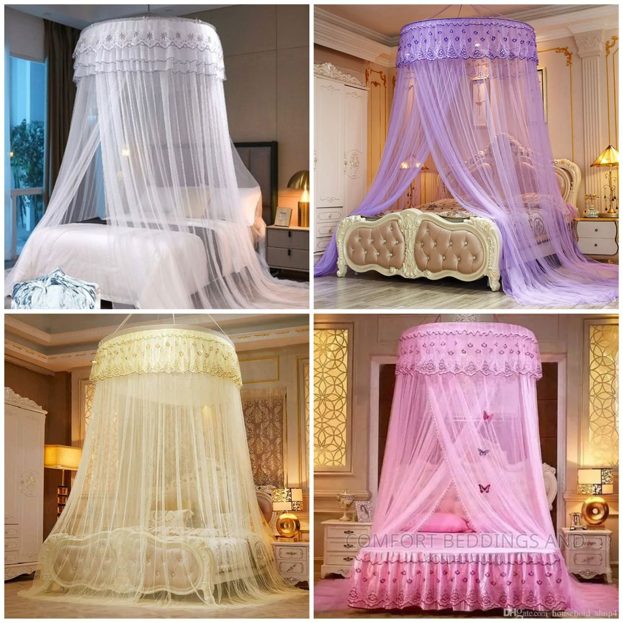 Round mosquitoe net 4x5 5x6  cream pink white purple