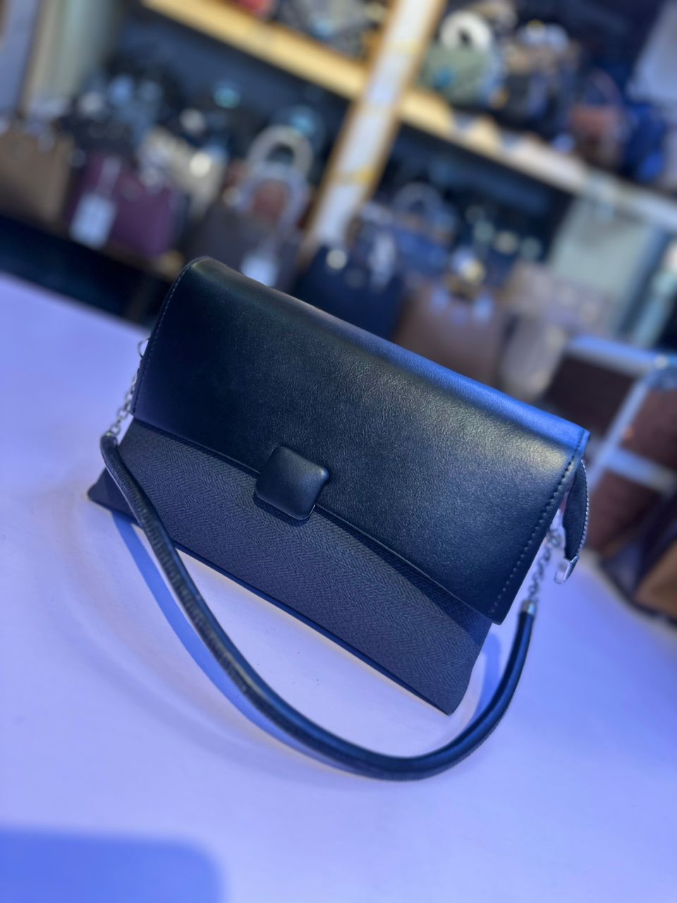 Camel Leather Flap Crossbody Bag | Soft PU Leather | Tweed Panel | Chain Detail | Women
