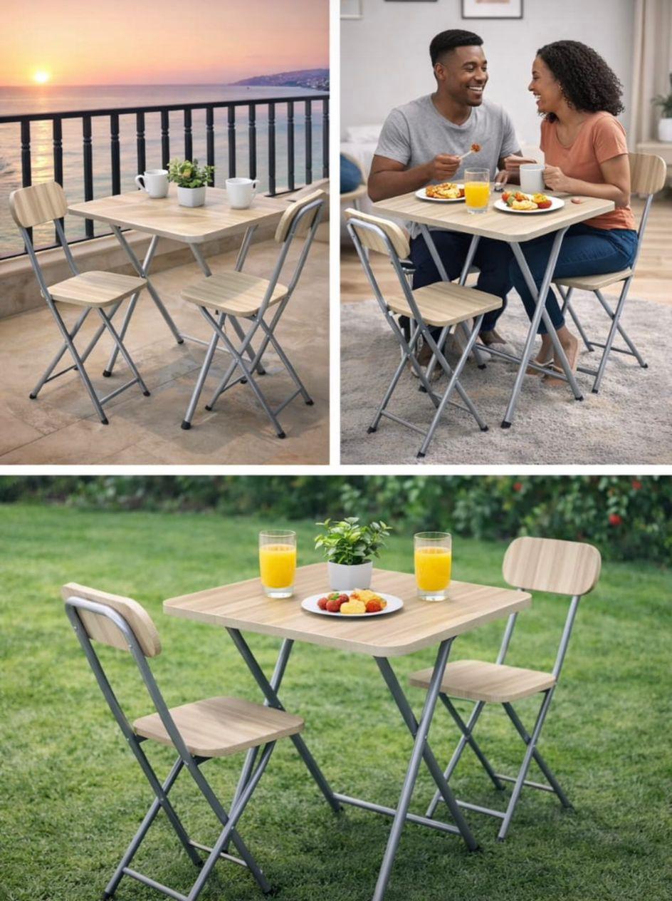 Foldable X-Frame Table & 2 Chairs Set