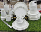 24-Piece Textured White Ceramic Dinner Set