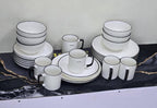 24-Piece Ceramic Dinner Set — White with Black Trim