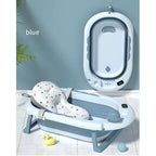 Foldable Baby Bath Tub with Temperature Sensor & Cushion Insert — Blue