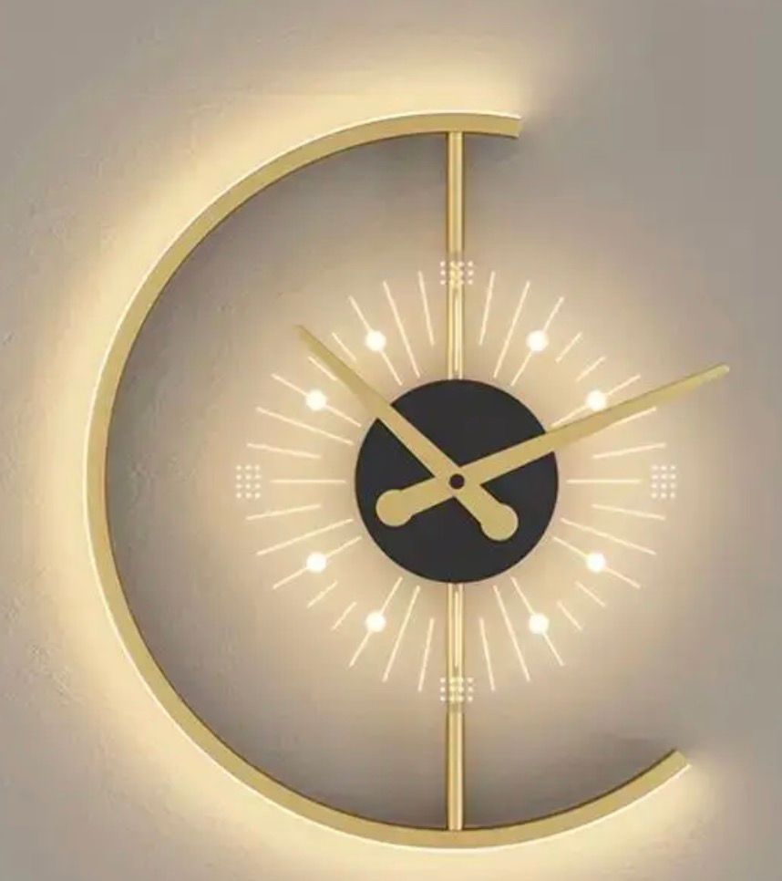 Crescent Moon LED Backlit Wall Clock — Gold & Black