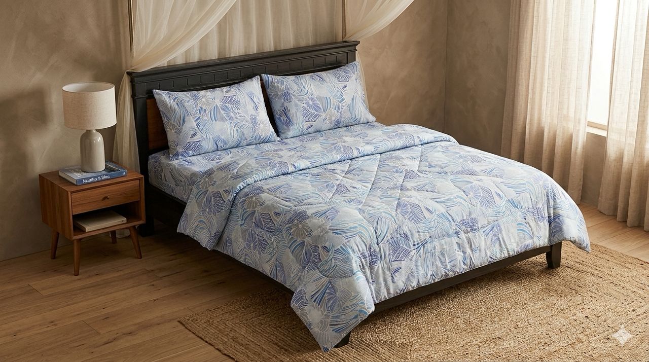 Blue Tropical Leaf Comforter Set