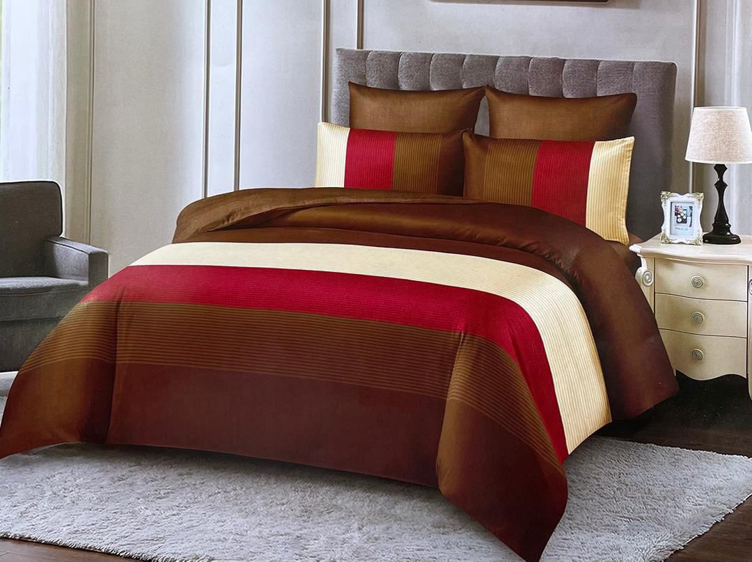 6x6 Brown, Red & Cream Striped Duvet Set – 4pc Bedding Set