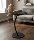 Black Marble Top Side Table with Curved Metal Base