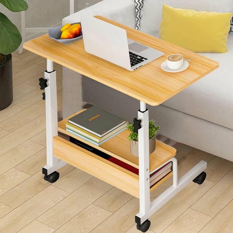 Natural Wood Adjustable Height Laptop Table on Wheels