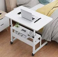 White Adjustable Laptop Desk with 2 Shelves on Wheels