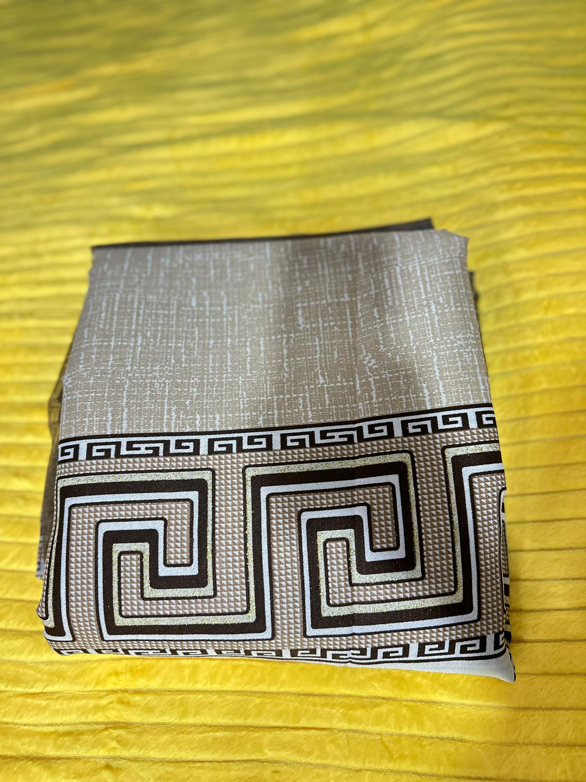 Beige Greek Key 3pc Curtain Set