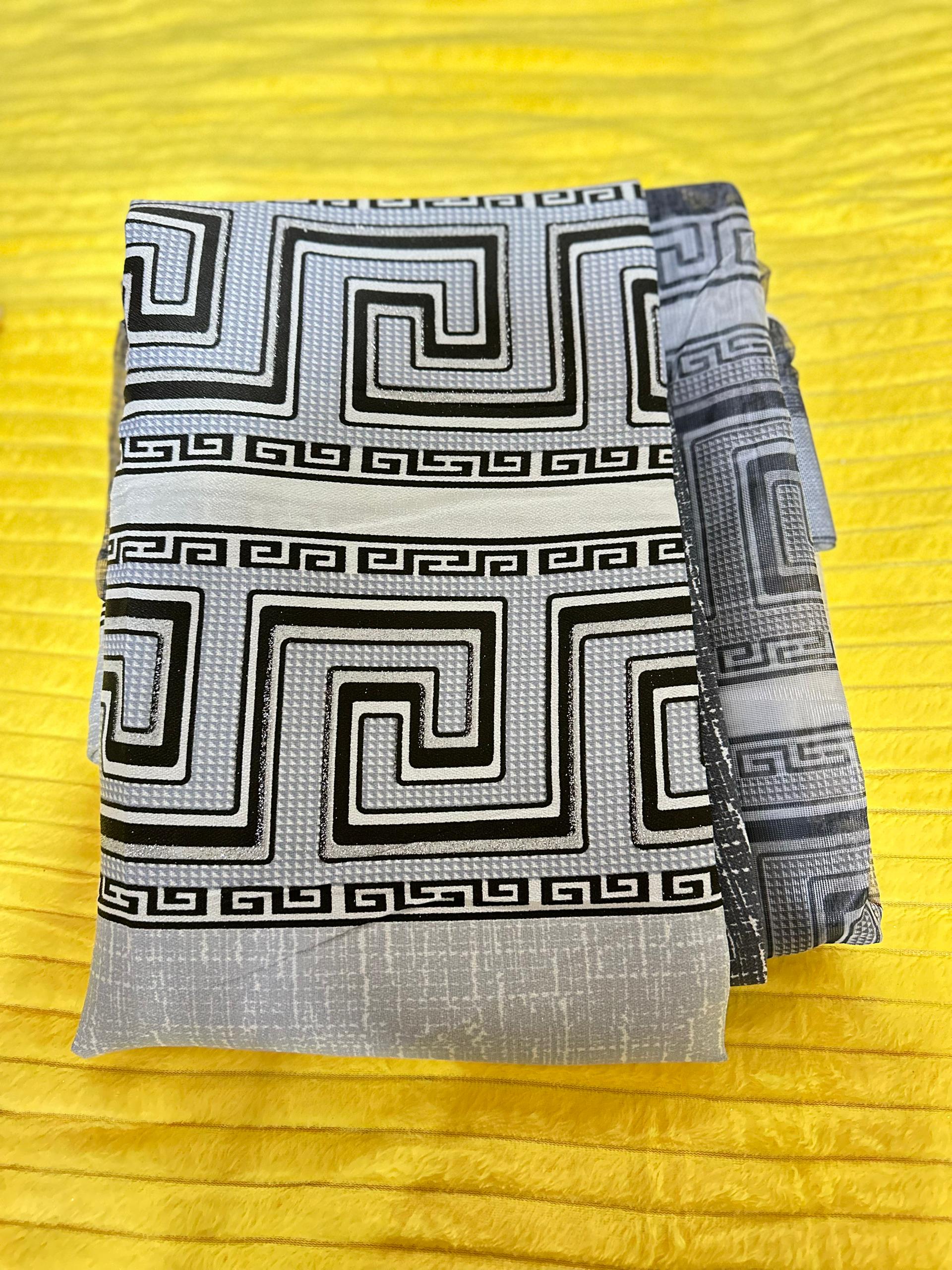 Grey Greek Key 3pc Curtain Set