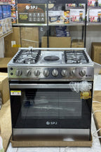 SPJ 80x60cm Standing Cooker - 4 Gas Burners + 1 Electric Plate
