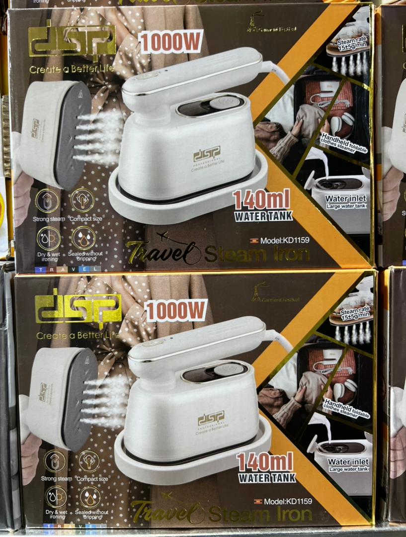 DSP Travel Steam Iron KD1159 – 1000W | Handheld Foldable | 140ml Tank | Dry & Wet Ironing | Compact