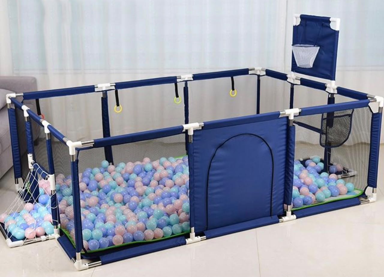 Kids Large Ball Pit Play Yard with Basketball Hoop & Ocean Balls