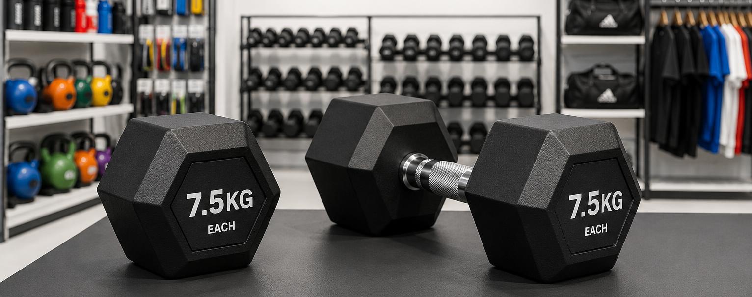 Home Exercise Hex Rubber Dumbbells - 7.5KG Pair