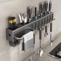 Wall-Mounted Kitchen Organiser Rack - Knife Block, Hooks & Towel Bar