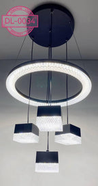 DL-0034 Modern LED Crystal Ring Chandelier with Square Pendants