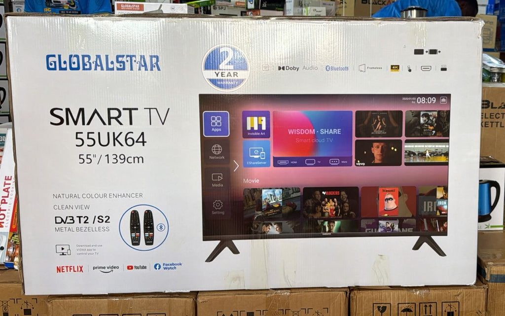 Globalstar 55" 4K Smart TV – 55UK64 | Dolby Audio | Netflix | YouTube | DVB-T2/S2