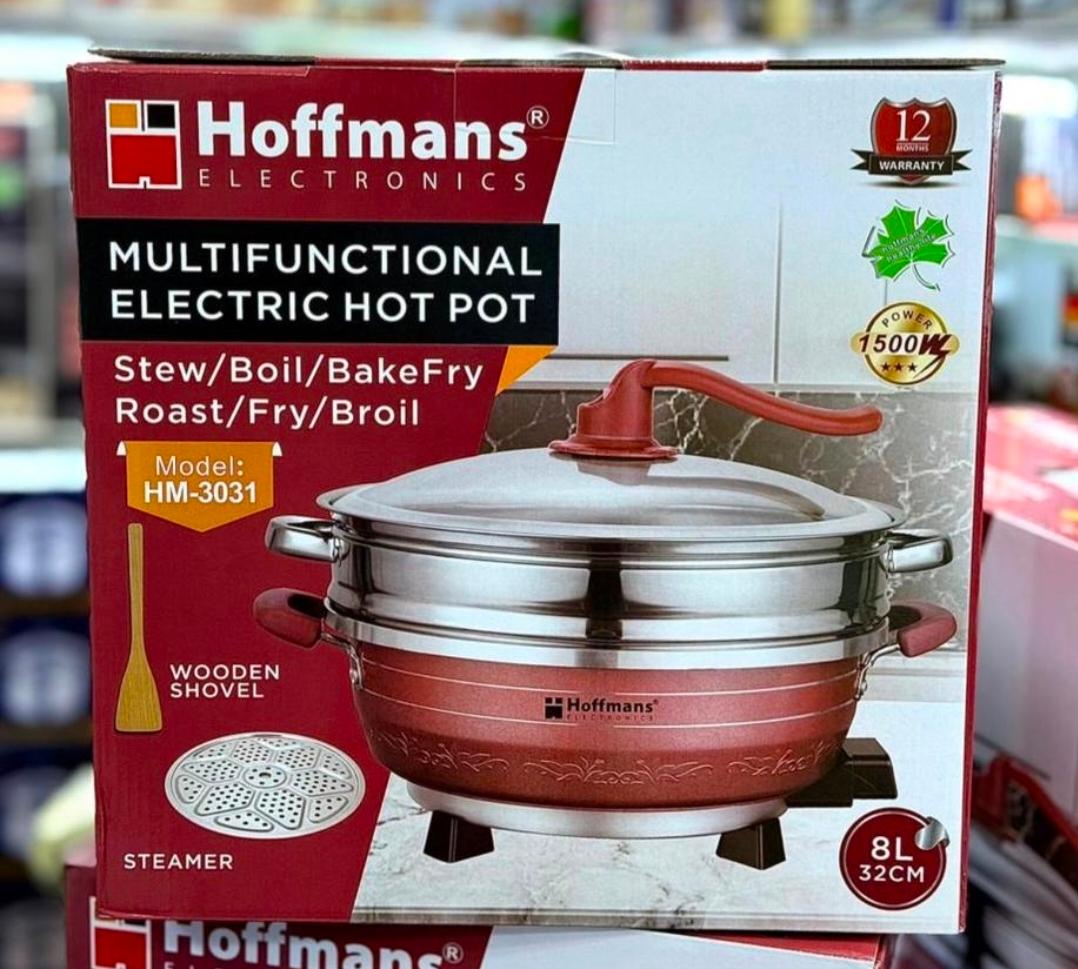Hoffmans HM-3031 8L Multifunctional Electric Hot Pot with Steamer & Wooden Shovel - 1500W