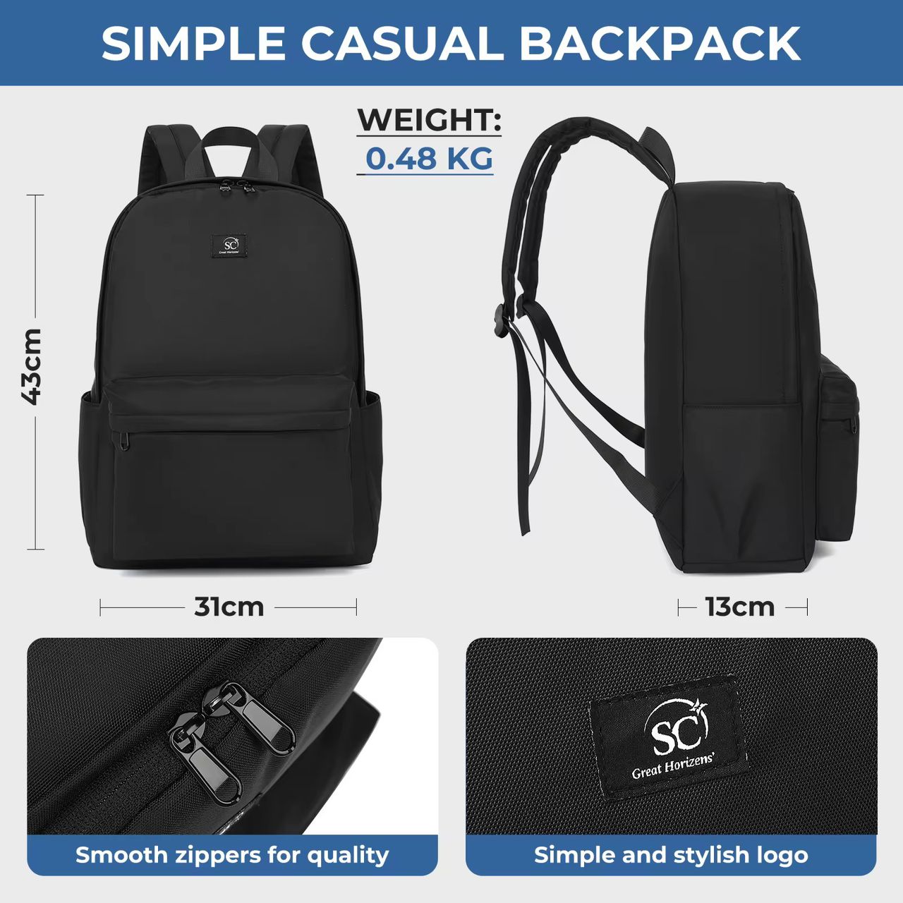 Meiyanuo Simple Casual Backpack | Waterproof | Luggage Strap | Laptop Bag | Travel & School | Unisex