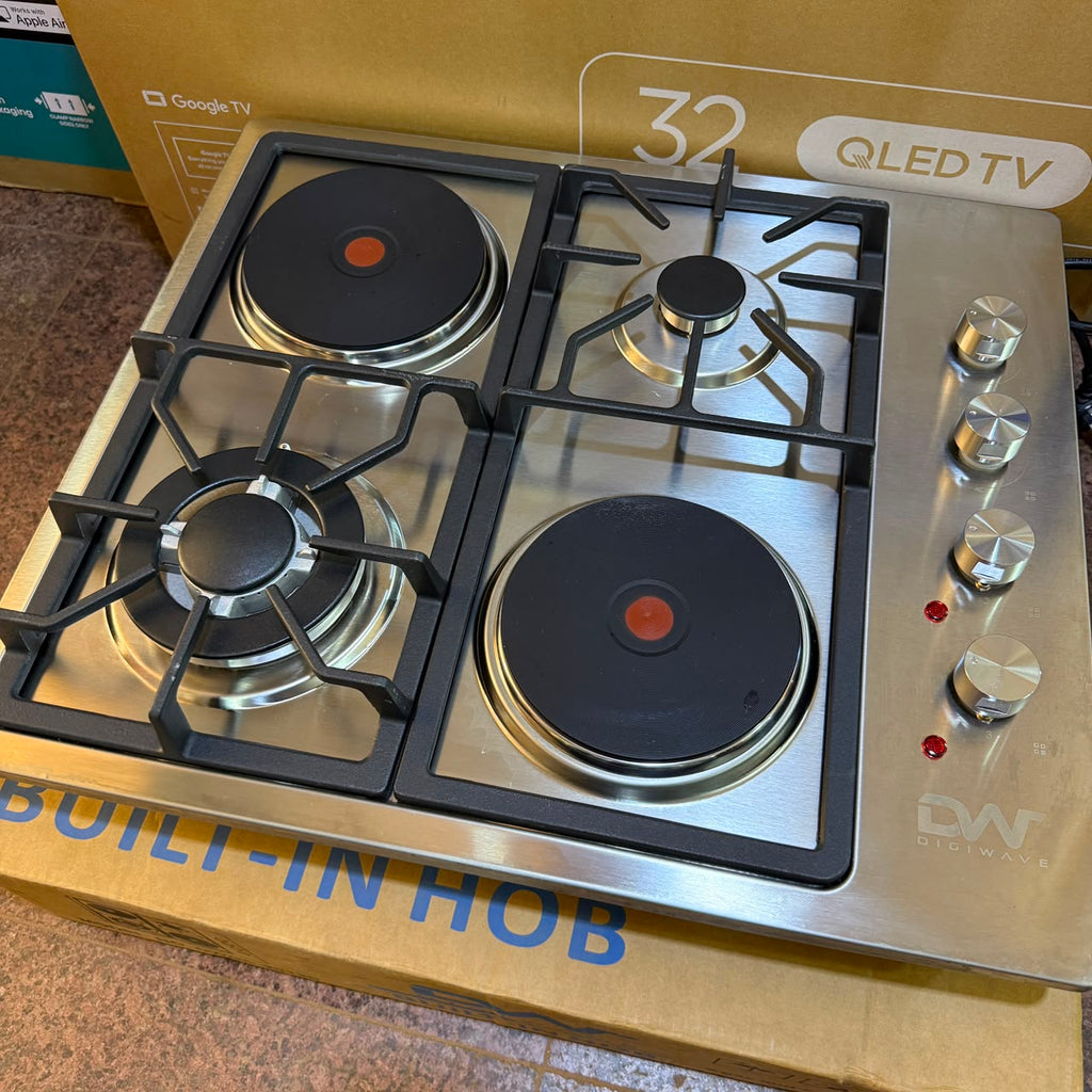 Digiwave 2+2 Built-In Hob | 2 Gas + 2 Electric Burners | Stainless Steel