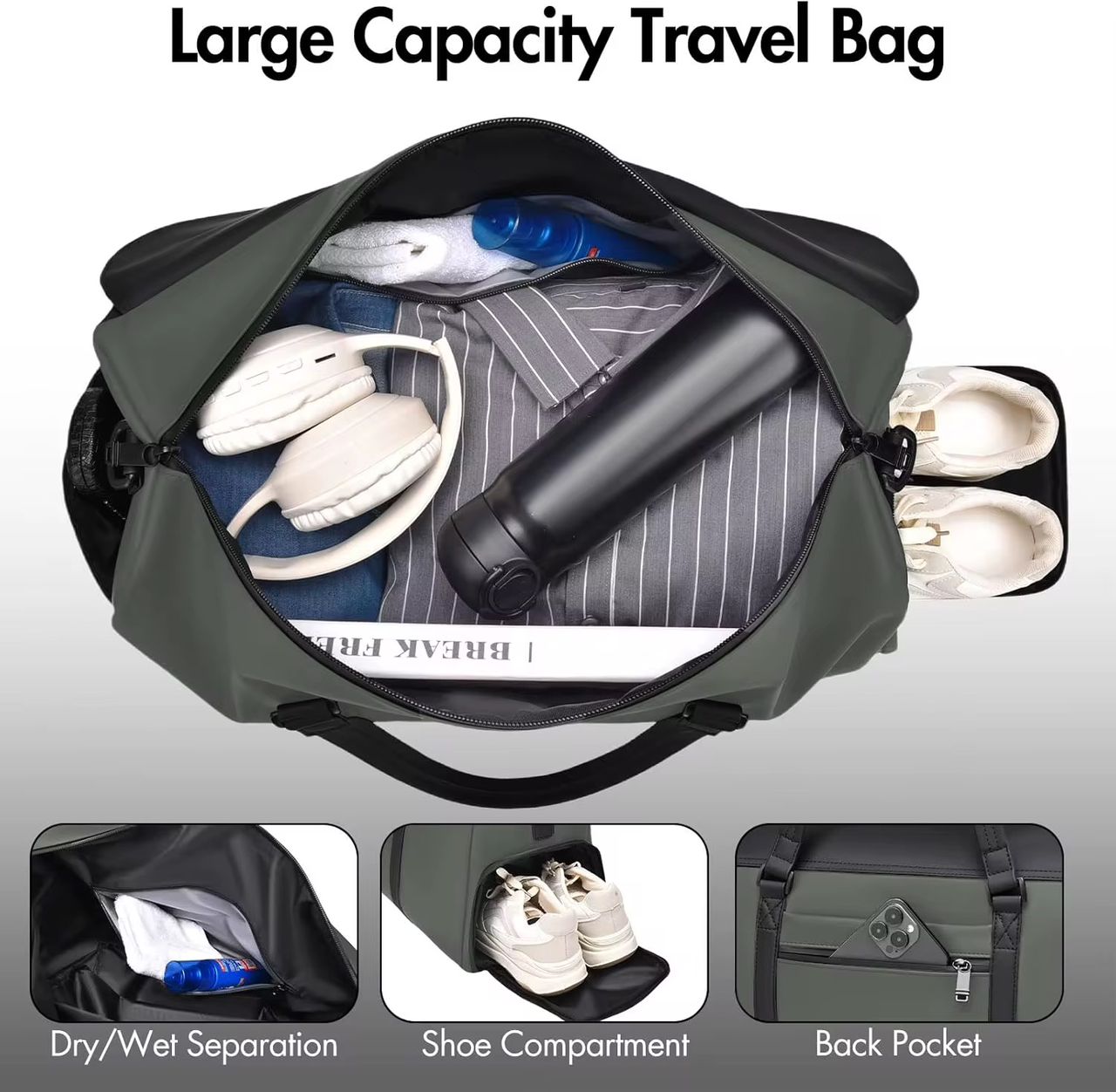 Large Capacity Water-Resistant Travel Duffel Bag