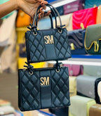 SM Quilted Tote Bag | 2-Piece Set (Small + Large) | Gold Logo | Knotted Handles - Black