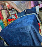 Dark Navy Embossed Velvet 4pc Duvet Set – 5x6