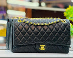 Black Channel Big Size Double Flap Quilted Bag