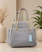 Chrisrosy Grey 2pc Quilted Tote Bag Set