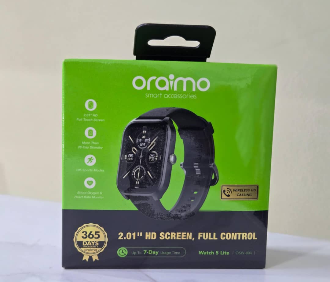 Oraimo Watch 5 Lite OSW-801 Smart Watch – 2.01" HD | Wireless Calling | 7-Day Battery