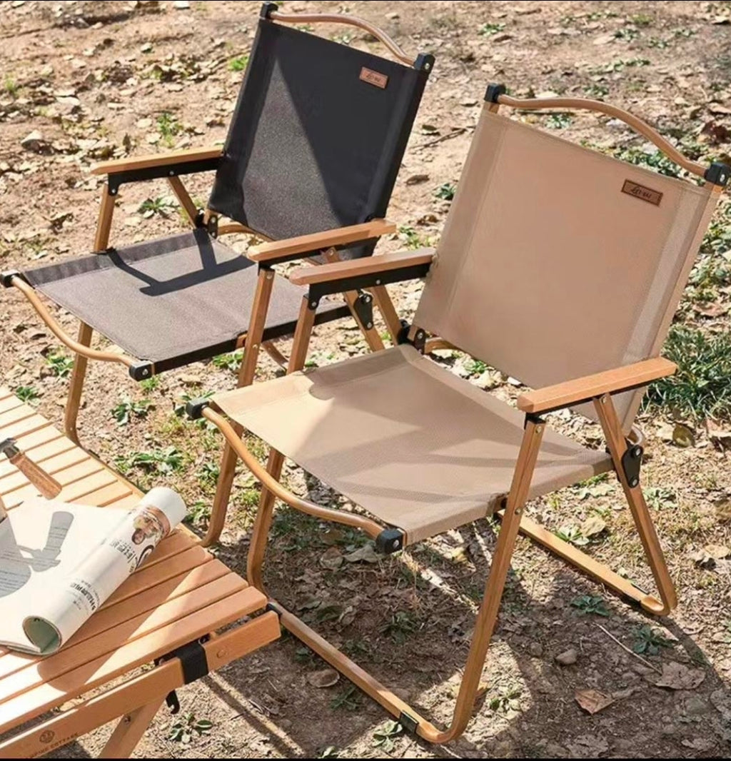 Foldable Camping Chair – Portable Outdoor Chair with Wooden Armrests