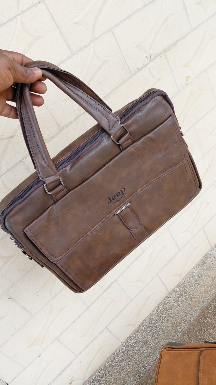 Jeep Brand Men's Brown Leather Briefcase Handbag