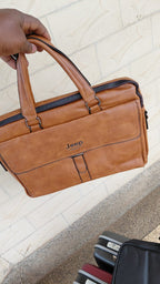 Jeep Brand Men's Tan Leather Briefcase Handbag