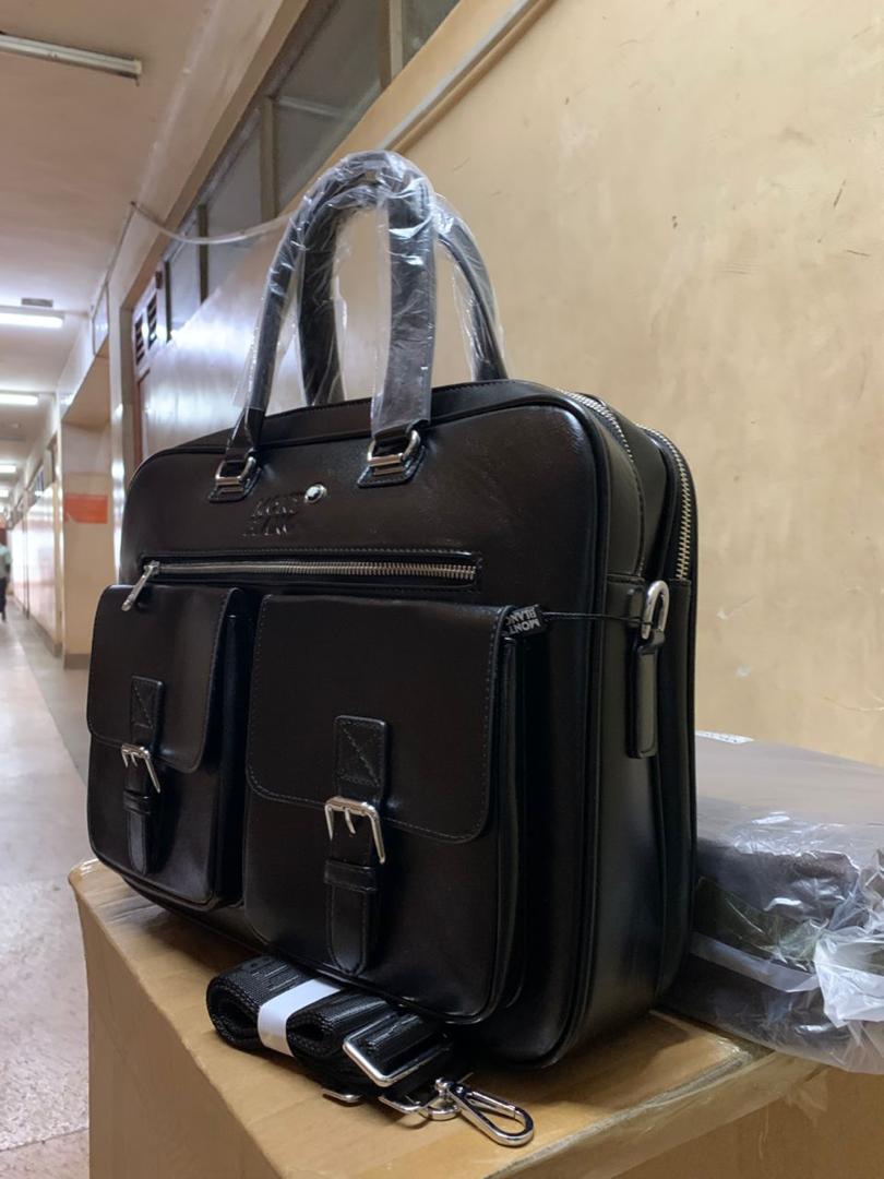 Men's Black Leather Briefcase front view 2