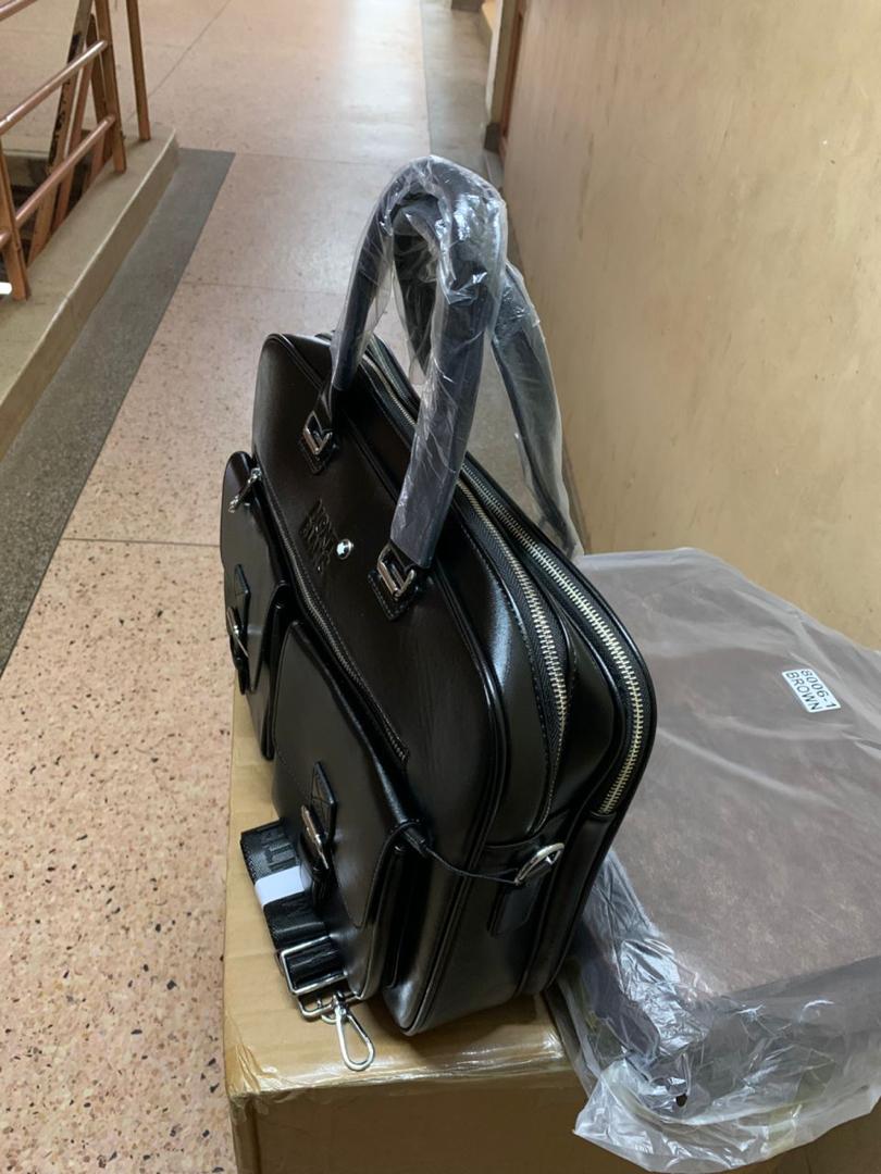 Men's Black Leather Briefcase side view