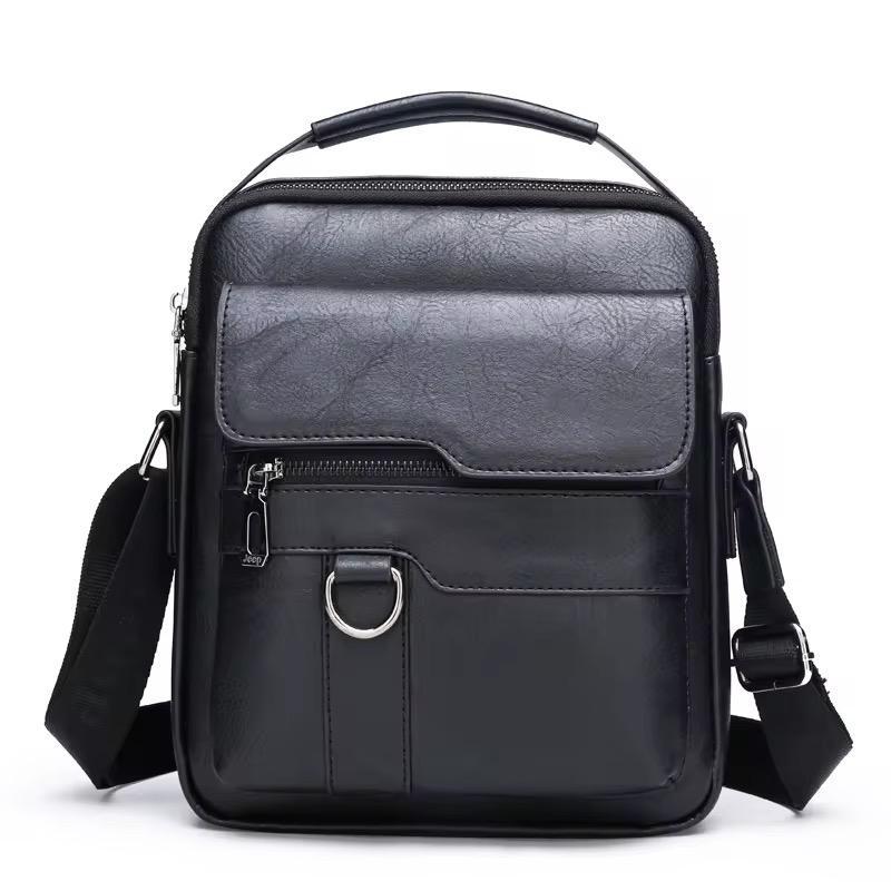 Jeep Men's Leather Crossbody Shoulder Bag black grey