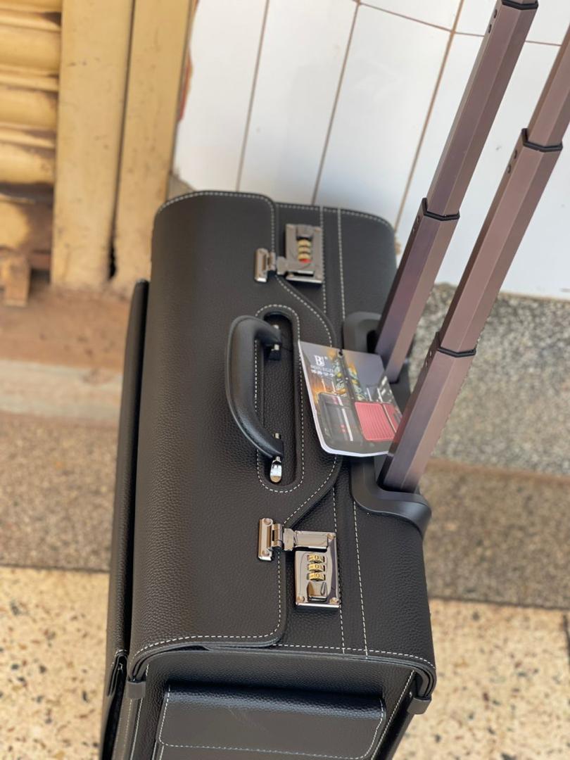 Black Leather Pilot Trolley Suitcase