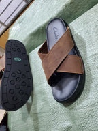 Clarks Cross-Strap Leather Slides - Lifestyle View