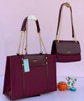 Chrisbella 2-Piece Burgundy Bag Set - Tote and Chain Shoulder Bag