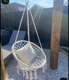 Macramé Hanging Chair – Cream, Garden Cushioned