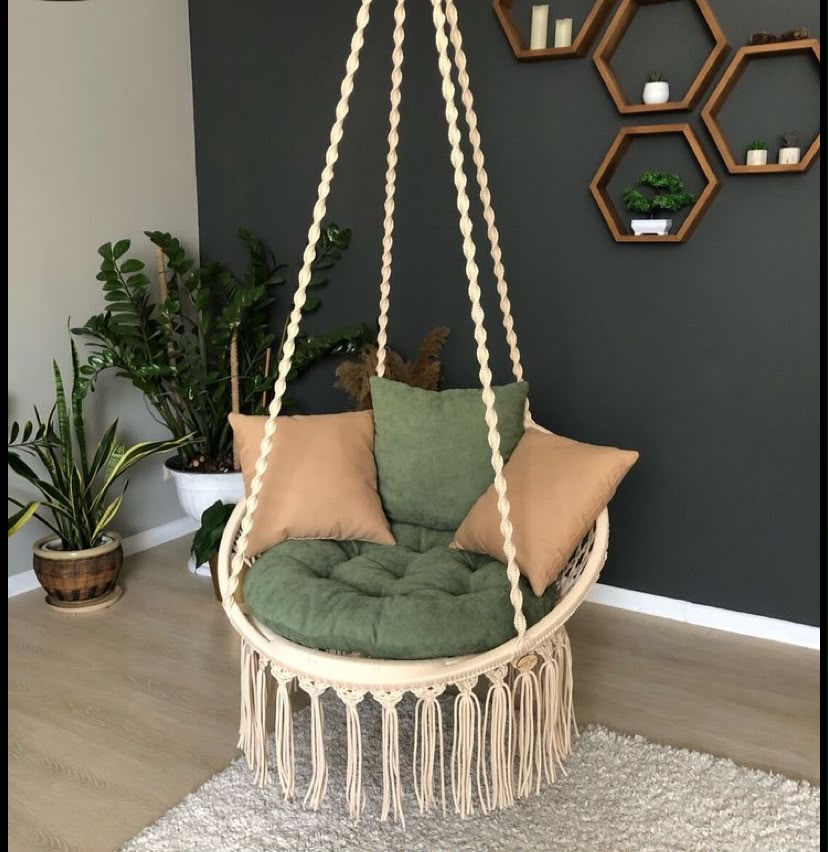Macramé Hanging Chair – Cream, Indoor Lifestyle