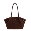 Chocolate Shearling Shoulder Bag - brown teddy tote with leather straps