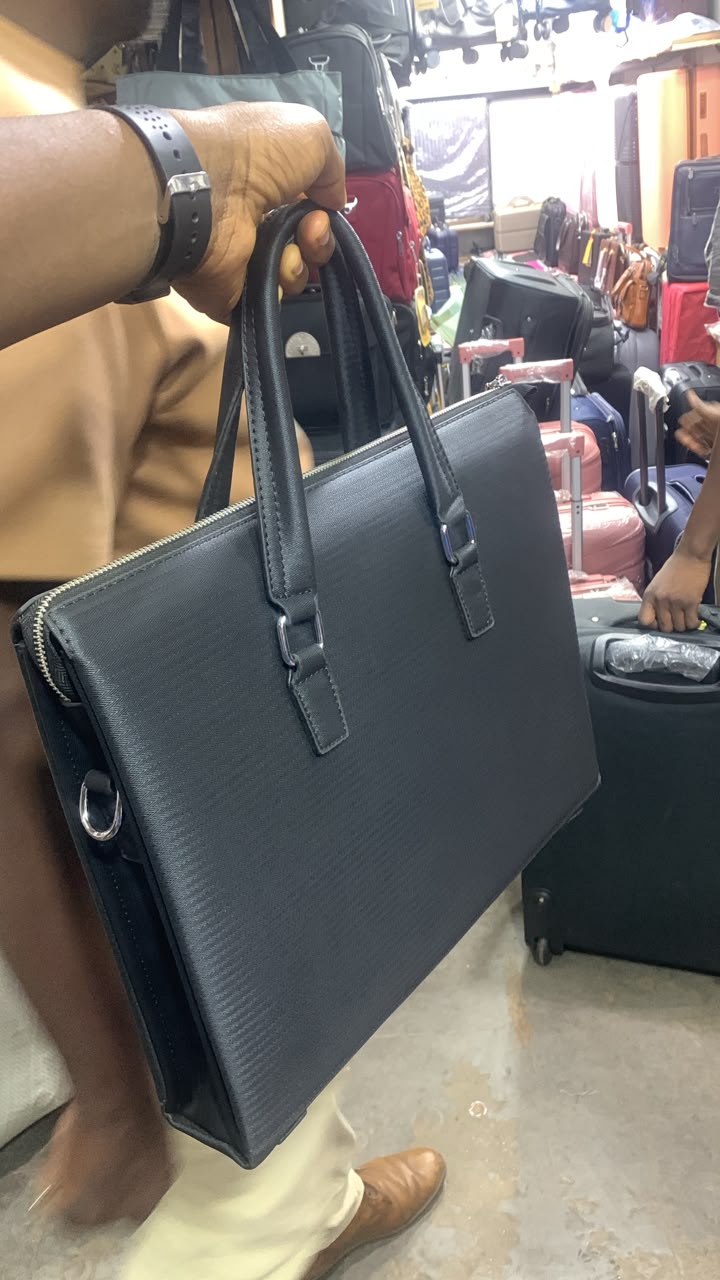 Videng King Waterproof Black Leather Briefcase Bag - front view
