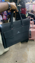 Videng King Waterproof Black Leather Briefcase Bag - lifestyle view