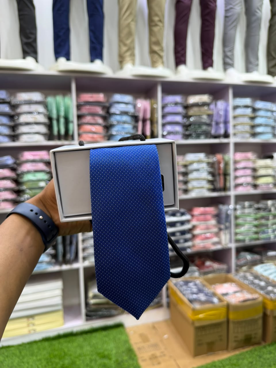 Royal blue dotted necktie