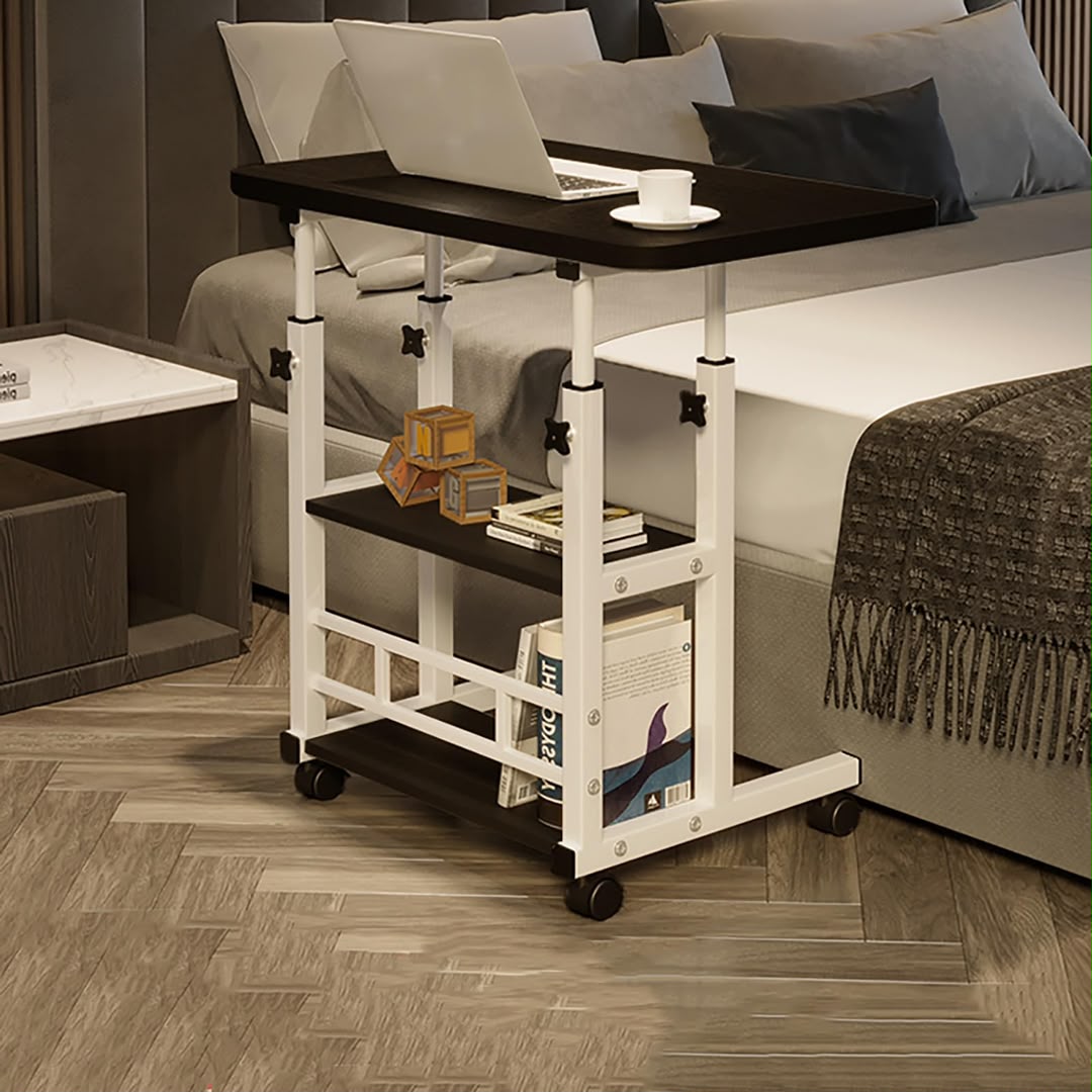 Height Adjustable Mobile Laptop Desk with Shelves
