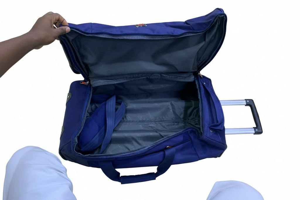 3-in-1 Trolley Duffle Bag - Open interior with trolley handle